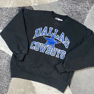 VTG Dallas Cowboys Sweatshirt Men Large Black Russell Athletic NFL Football USA